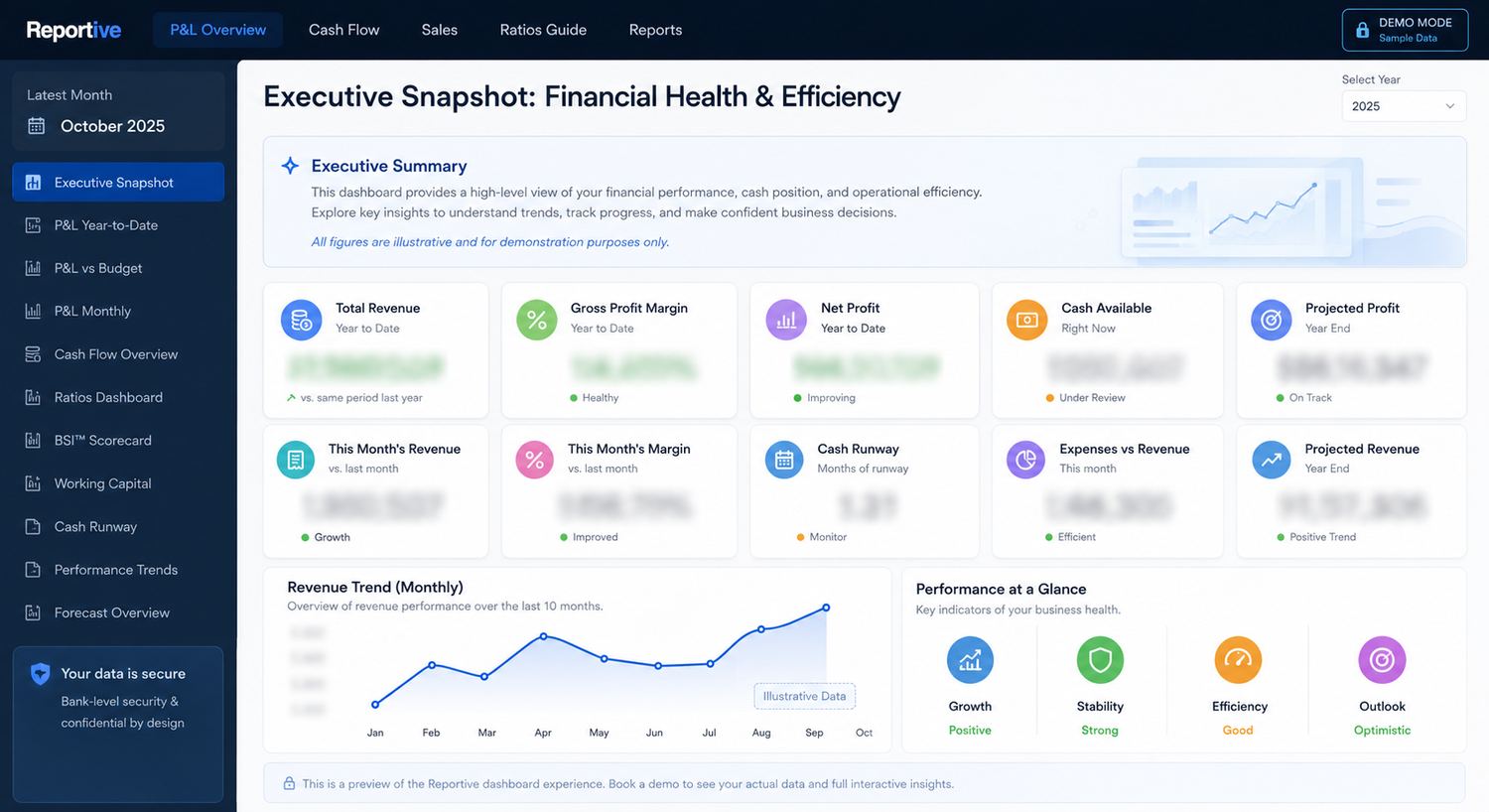 Written analysis inside a Reportive dashboard